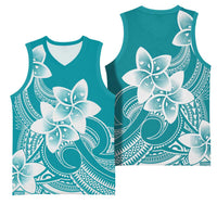 Polynesian Plumeria Flowers Tribal Basketball Jersey Pacific Tattoo Teal Style LT9 - Polynesian Pride