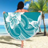 Polynesian Plumeria Flowers Tribal Beach Blanket Pacific Tattoo Teal Style - Polynesian Pride