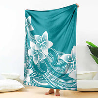 Polynesian Plumeria Flowers Tribal Blanket Pacific Tattoo Teal Style - Polynesian Pride