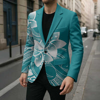 Polynesian Plumeria Flowers Tribal Blazer Pacific Tattoo Teal Style LT9 - Polynesian Pride