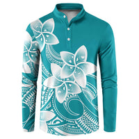 Polynesian Plumeria Flowers Tribal Button Sweatshirt Pacific Tattoo Teal Style LT9 Teal - Polynesian Pride
