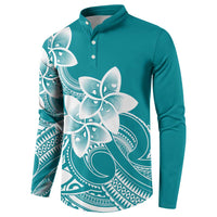Polynesian Plumeria Flowers Tribal Button Sweatshirt Pacific Tattoo Teal Style LT9 - Polynesian Pride