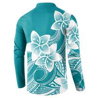 Polynesian Plumeria Flowers Tribal Button Sweatshirt Pacific Tattoo Teal Style LT9 - Polynesian Pride