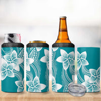 Polynesian Plumeria Flowers Tribal 4 in 1 Can Cooler Tumbler Pacific Tattoo Teal Style - Polynesian Pride