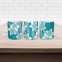 Polynesian Plumeria Flowers Tribal Ceramic Mug Pacific Tattoo Teal Style - Polynesian Pride