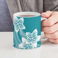 Polynesian Plumeria Flowers Tribal Ceramic Mug Pacific Tattoo Teal Style - Polynesian Pride
