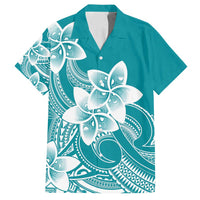 Polynesian Plumeria Flowers Tribal Family Matching Long Sleeve Bodycon Dress and Hawaiian Shirt Pacific Tattoo Teal Style - Polynesian Pride