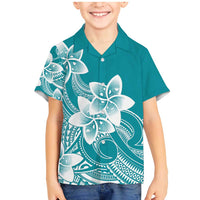 Polynesian Plumeria Flowers Tribal Family Matching Mermaid Dress and Hawaiian Shirt Pacific Tattoo Teal Style - Polynesian Pride