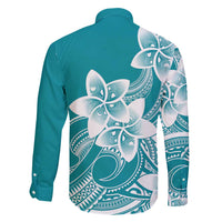 Polynesian Plumeria Flowers Tribal Family Matching Short Sleeve Bodycon Dress and Hawaiian Shirt Pacific Tattoo Teal Style - Polynesian Pride