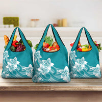 Polynesian Plumeria Flowers Tribal Grocery Bag Pacific Tattoo Teal Style - Polynesian Pride