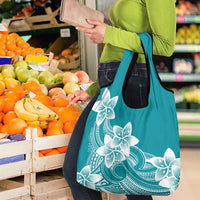 Polynesian Plumeria Flowers Tribal Grocery Bag Pacific Tattoo Teal Style - Polynesian Pride