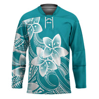 Polynesian Plumeria Flowers Tribal Hockey Jersey Pacific Tattoo Teal Style - Polynesian Pride