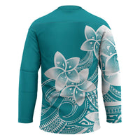 Polynesian Plumeria Flowers Tribal Hockey Jersey Pacific Tattoo Teal Style - Polynesian Pride