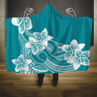 Polynesian Plumeria Flowers Tribal Hooded Blanket Pacific Tattoo Teal Style - Polynesian Pride