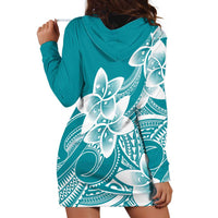 Polynesian Plumeria Flowers Tribal Hoodie Dress Pacific Tattoo Teal Style - Polynesian Pride