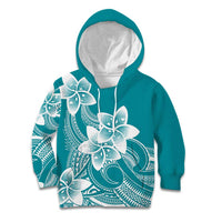 Polynesian Plumeria Flowers Tribal Kid Hoodie Pacific Tattoo Teal Style - Polynesian Pride