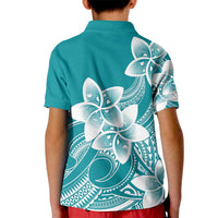 Polynesian Plumeria Flowers Tribal Kid Polo Shirt Pacific Tattoo Teal Style - Polynesian Pride