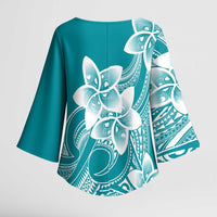 Polynesian Plumeria Flowers Tribal Kimono Sleeve Blouse Pacific Tattoo Teal Style LT9 - Polynesian Pride