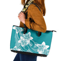 Polynesian Plumeria Flowers Tribal Leather Tote Bag Pacific Tattoo Teal Style LT9 Teal - Polynesian Pride