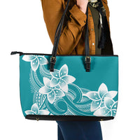 Polynesian Plumeria Flowers Tribal Leather Tote Bag Pacific Tattoo Teal Style LT9 - Polynesian Pride