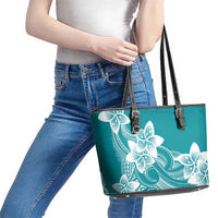 Polynesian Plumeria Flowers Tribal Leather Tote Bag Pacific Tattoo Teal Style LT9 - Polynesian Pride