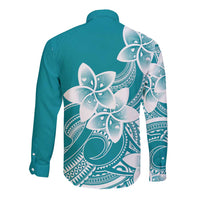 Polynesian Plumeria Flowers Tribal Long Sleeve Button Shirt Pacific Tattoo Teal Style LT9 - Polynesian Pride
