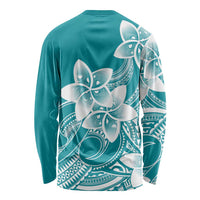 Polynesian Plumeria Flowers Tribal Long Sleeve Shirt Pacific Tattoo Teal Style LT9 - Polynesian Pride