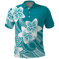 Polynesian Plumeria Flowers Tribal Polo Shirt Pacific Tattoo Teal Style - Polynesian Pride