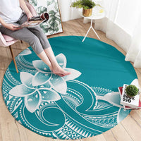 Polynesian Plumeria Flowers Tribal Round Carpet Pacific Tattoo Teal Style - Polynesian Pride