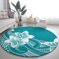 Polynesian Plumeria Flowers Tribal Round Carpet Pacific Tattoo Teal Style - Polynesian Pride