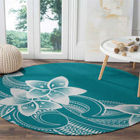 Polynesian Plumeria Flowers Tribal Round Carpet Pacific Tattoo Teal Style - Polynesian Pride