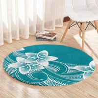 Polynesian Plumeria Flowers Tribal Round Carpet Pacific Tattoo Teal Style - Polynesian Pride