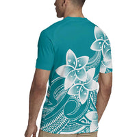 Polynesian Plumeria Flowers Tribal Rugby Jersey Pacific Tattoo Teal Style - Polynesian Pride