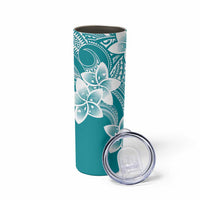 Polynesian Plumeria Flowers Tribal Skinny Tumbler Pacific Tattoo Teal Style - Polynesian Pride