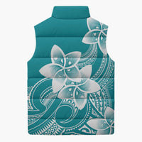 Polynesian Plumeria Flowers Tribal Sleeveless Puffer Jacket Pacific Tattoo Teal Style LT9 - Polynesian Pride