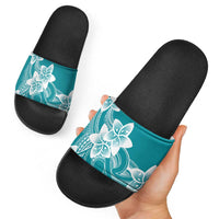Polynesian Plumeria Flowers Tribal Slide Sandals Pacific Tattoo Teal Style LT9 - Polynesian Pride