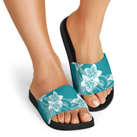 Polynesian Plumeria Flowers Tribal Slide Sandals Pacific Tattoo Teal Style LT9 - Polynesian Pride