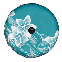 Polynesian Plumeria Flowers Tribal Spare Tire Cover Pacific Tattoo Teal Style - Polynesian Pride