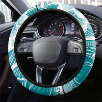 Polynesian Plumeria Flowers Tribal Steering Wheel Cover Pacific Tattoo Teal Style LT9 - Polynesian Pride