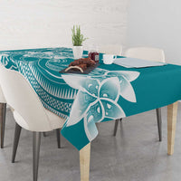 Polynesian Plumeria Flowers Tribal Tablecloth Pacific Tattoo Teal Style - Polynesian Pride
