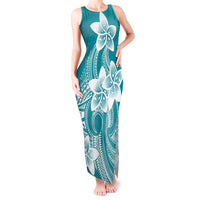 Polynesian Plumeria Flowers Tribal Tank Maxi Dress Pacific Tattoo Teal Style - Polynesian Pride