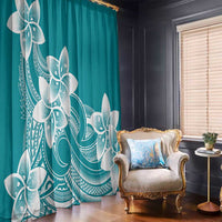 Polynesian Plumeria Flowers Tribal Window Curtain Pacific Tattoo Teal Style - Polynesian Pride