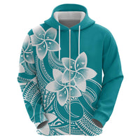 Polynesian Plumeria Flowers Tribal Zip Hoodie Pacific Tattoo Teal Style LT9 - Polynesian Pride