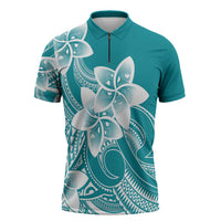 Polynesian Plumeria Flowers Tribal Zipper Polo Shirt Pacific Tattoo Teal Style LT9 Teal - Polynesian Pride