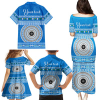 Personalised Fiji Marau Na Kerisimasi Family Matching Puletasi Dress and Hawaiian Shirt Merry Christmas Tapa Pattern Blue Style LT9 - Polynesian Pride