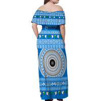 Personalised Fiji Marau Na Kerisimasi Off Shoulder Maxi Dress Merry Christmas Tapa Pattern Blue Style LT9 - Polynesian Pride