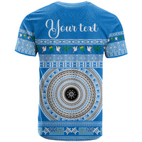 Personalised Fiji Marau Na Kerisimasi T Shirt Merry Christmas Tapa Pattern Blue Style LT9 - Polynesian Pride
