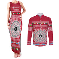 Personalised Fiji Marau Na Kerisimasi Couples Matching Tank Maxi Dress and Long Sleeve Button Shirt Merry Christmas Tapa Pattern Red Style LT9 Red - Polynesian Pride