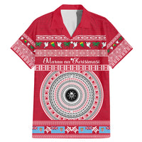 Personalised Fiji Marau Na Kerisimasi Family Matching Mermaid Dress and Hawaiian Shirt Merry Christmas Tapa Pattern Red Style LT9 Dad's Shirt - Short Sleeve Red - Polynesian Pride