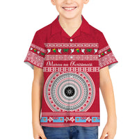 Personalised Fiji Marau Na Kerisimasi Family Matching Off Shoulder Long Sleeve Dress and Hawaiian Shirt Merry Christmas Tapa Pattern Red Style LT9 Son's Shirt Red - Polynesian Pride